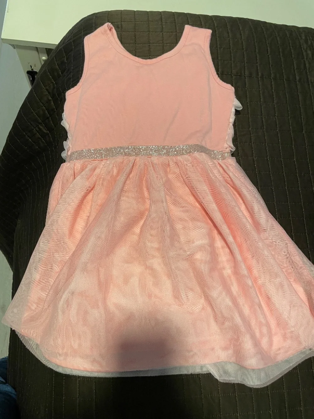 Girls Pink Rosette Bodice Glitter Belt Dress Sz 5T